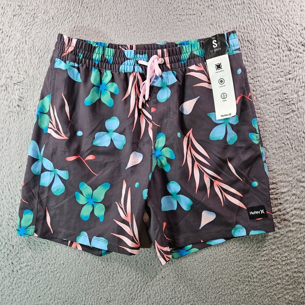 NWT Hurley Board Shorts Swim Trunks Men Small‎ No Liner Floral Leaf Print Gray